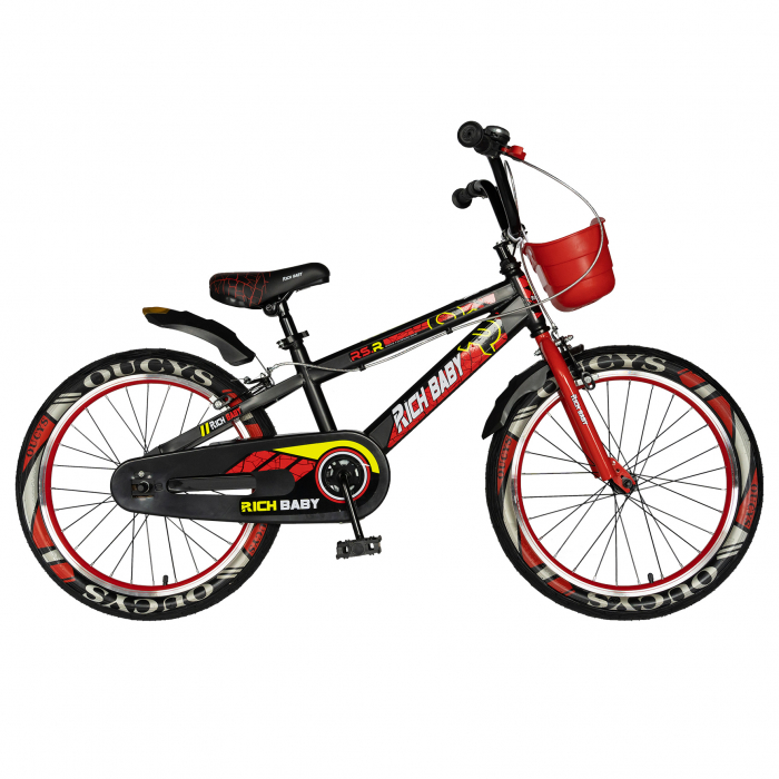 Bicicleta baieti RICH BABY R20WTB, roata 20", 7-10 ani, culoare negru/rosu [1]