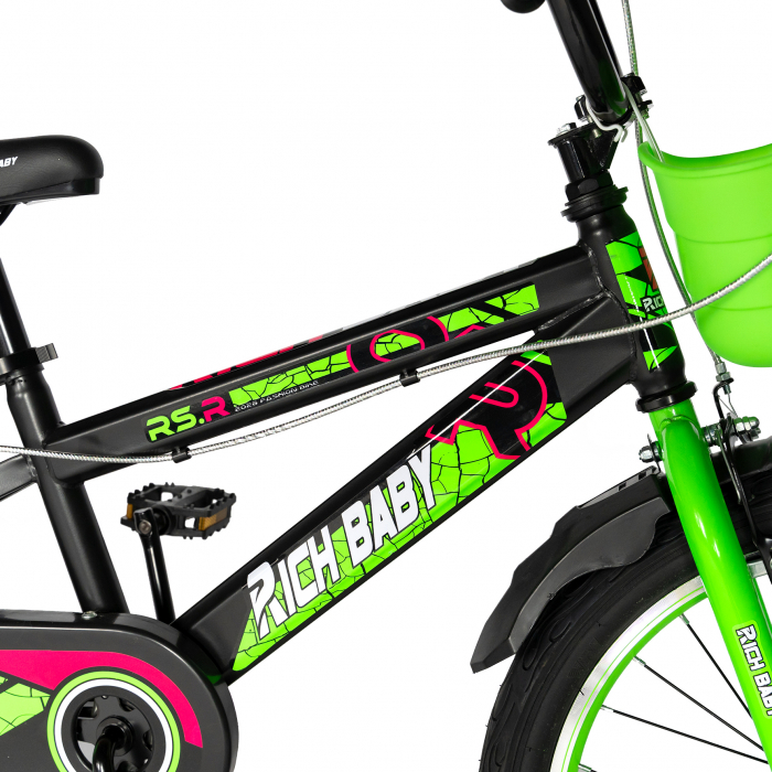 Bicicleta baieti RICH BABY R20WTB, roata 20", 7-10 ani, culoare negru/verde [5]