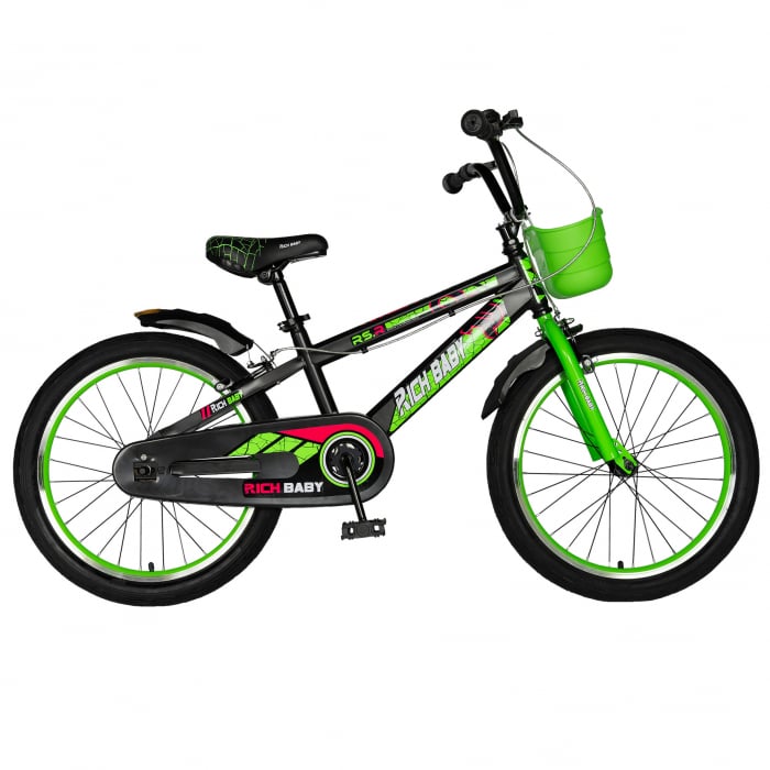 Bicicleta baieti RICH BABY R20WTB, roata 20", 7-10 ani, culoare negru/verde [1]