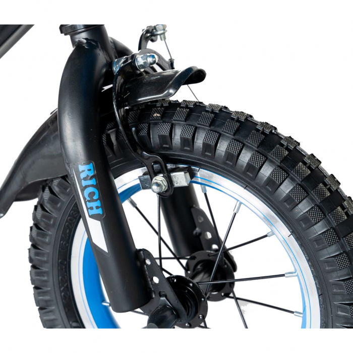 Bicicleta baieti Rich Baby T1202C, roata 12", C-Brake, roti ajutatoare, 2-4 ani, negru/albastru [11]