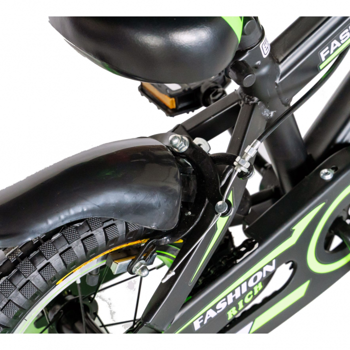 Bicicleta baieti Rich Baby T1202C, roata 12", C-Brake, roti ajutatoare, 2-4 ani, negru/verde [3]
