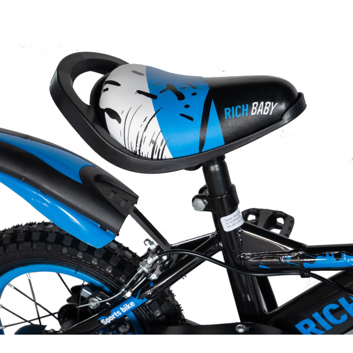 Bicicleta baieti Rich Baby T1204C, roata 12", C-Brake,  roti ajutatoare, 2-4 ani, negru/albastru [2]