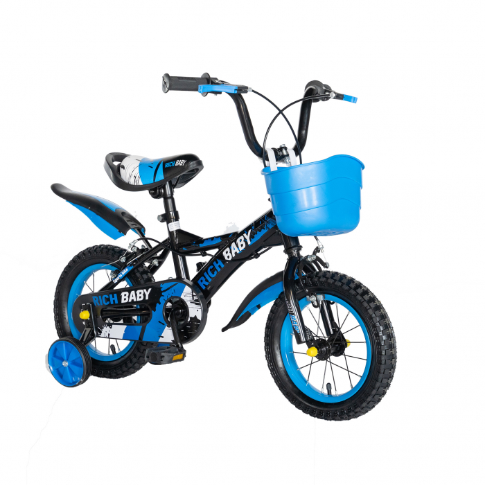 Bicicleta baieti Rich Baby T1204C, roata 12", C-Brake,  roti ajutatoare, 2-4 ani, negru/albastru [5]