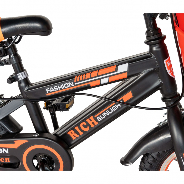 Bicicleta baieti Rich Baby T1602C, roata 16", C-Brake, roti ajutatoare, 4-6 ani, negru/portocaliu [5]