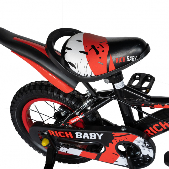 Bicicleta baieti Rich Baby T1604C, roata 16", C-Brake,  roti ajutatoare, 4-6 ani, negru/rosu [4]