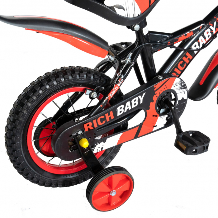 Bicicleta baieti Rich Baby T1604C, roata 16", C-Brake,  roti ajutatoare, 4-6 ani, negru/rosu [5]
