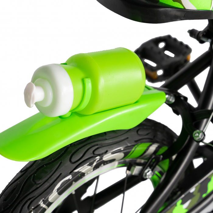 Bicicleta baieti Rich Bike 5-7 Ani, Roti 18 Inch, Frane C-Brake, Roti Ajutatoare cu LED, Rich Baby CSR18/WTA, Cadru Negru cu Design Verde [6]