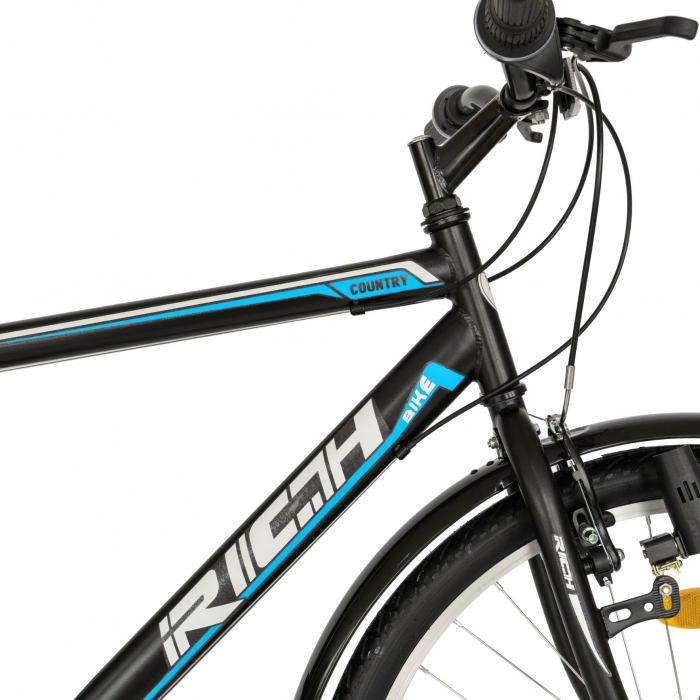 Bicicleta City Rich, Roti 26 Inch, Schimbator Sunrun, 18 viteze, Frana V-Brake, Portbagaj, Aparatori Aluminiu, RICH CSR26/35A, cadru Negru cu Design Albastru [6]