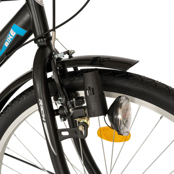 Bicicleta City Rich, Roti 26 Inch, Schimbator Sunrun, 18 viteze, Frana V-Brake, Portbagaj, Aparatori Aluminiu, RICH CSR26/35A, cadru Negru cu Design Albastru [7]