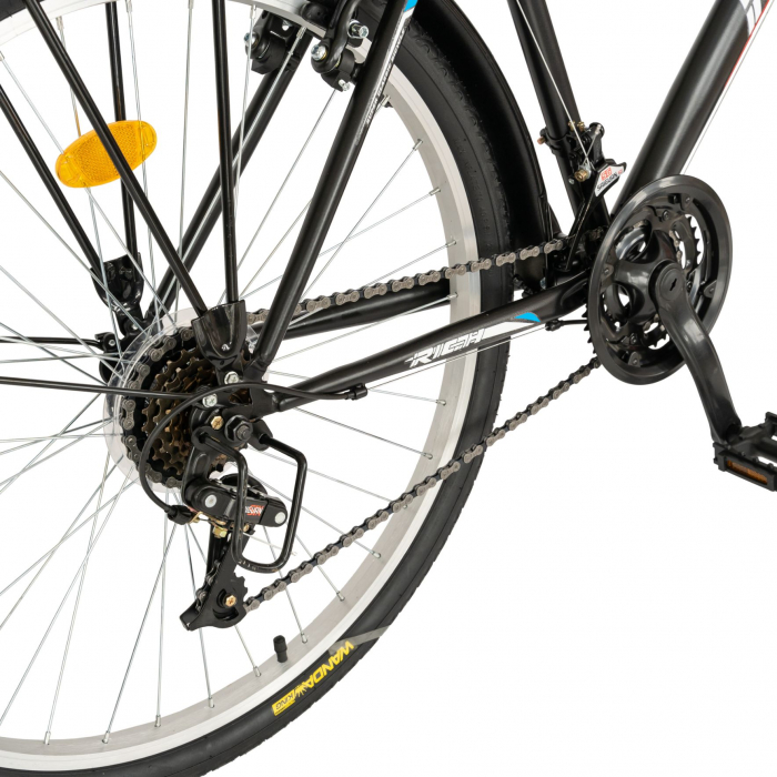 Bicicleta City Rich, Roti 26 Inch, Schimbator Sunrun, 18 viteze, Frana V-Brake, Portbagaj, Aparatori Aluminiu, RICH CSR26/35A, cadru Negru cu Design Albastru [4]
