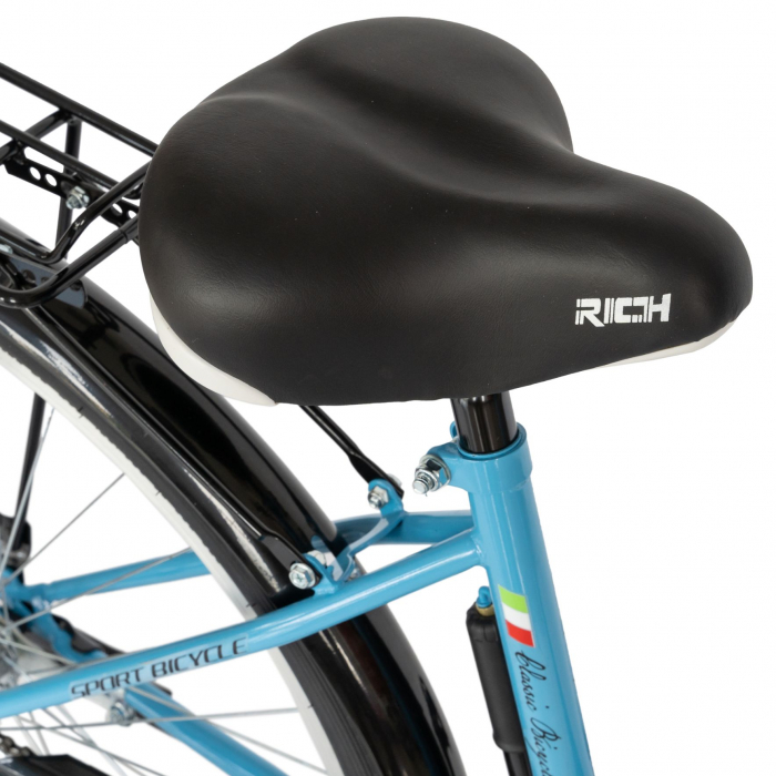 Bicicleta City Rich, Roti 28 Inch, Frana V-Brake, Portbagaj, Aparatori Aluminiu, RICH CSR28/92A, Cadru Bleu cu Design Negru [5]