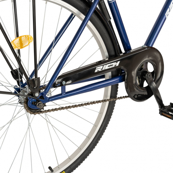 Bicicleta City Rich, Roti 28 Inch, Frana V-Brake, Portbagaj, Aparatori Aluminiu, RICH Dunarea CSR28/91A, Cadru Albastru cu Design Alb [3]