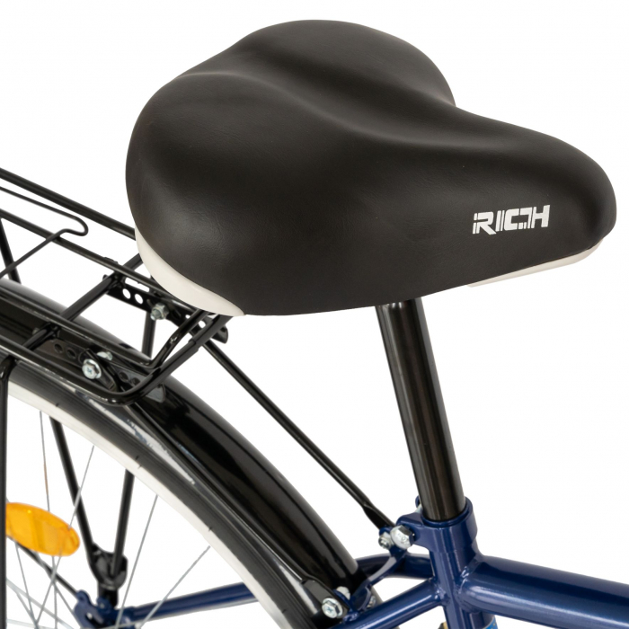 Bicicleta City Rich, Roti 28 Inch, Frana V-Brake, Portbagaj, Aparatori Aluminiu, RICH Dunarea CSR28/91A, Cadru Albastru cu Design Alb [6]