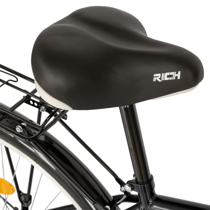 Bicicleta City Rich, Roti 28 Inch, Frana V-Brake, Portbagaj, Aparatori Aluminiu, RICH Dunarea CSR28/91A, Cadru Negru cu Design Alb [6]