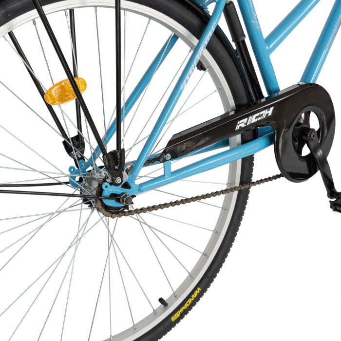Bicicleta City Rich, Roti 28 Inch, Frana V-Brake, Portbagaj, Aparatori Aluminiu, RICH Dunarea CSR28/92A, Cadru Bleu cu Design Alb [4]