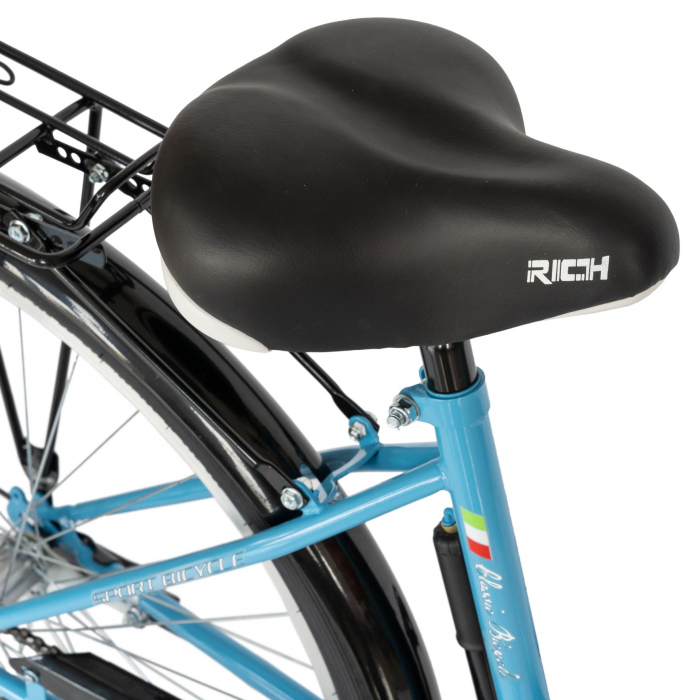 Bicicleta City Rich, Roti 28 Inch, Frana V-Brake, Portbagaj, Aparatori Aluminiu, RICH Dunarea CSR28/92A, Cadru Bleu cu Design Alb [5]