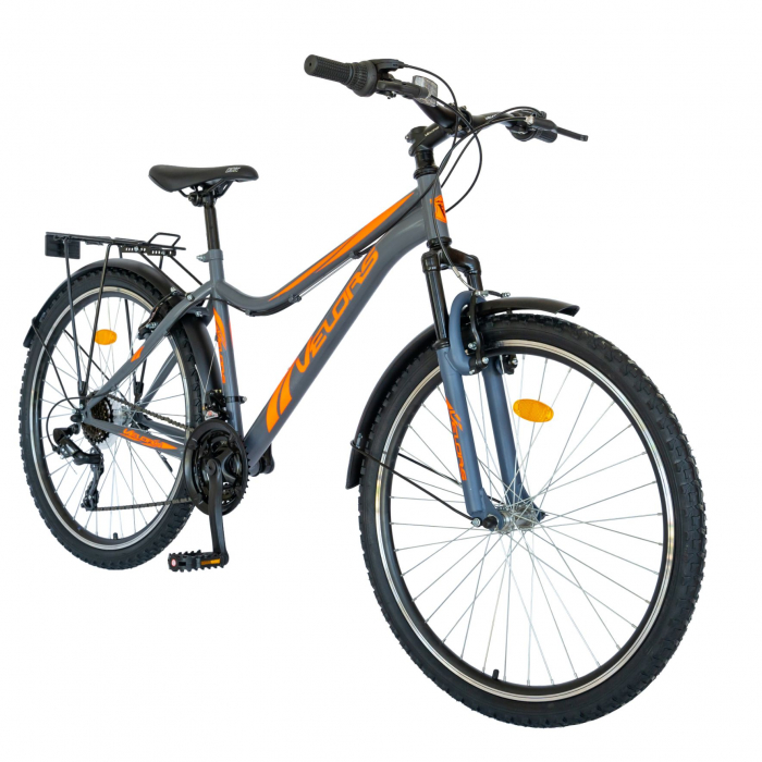 Bicicleta oras Velors V2433B, roata 24 inch, echipare Shimano, 18 viteze, culoare gri/portocaliu [2]