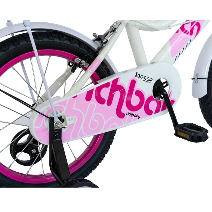 Bicicleta copii 16"  RICH BABY R1602A, culoare alb/roz, roti ajutatoare, varsta 4-6 ani [4]