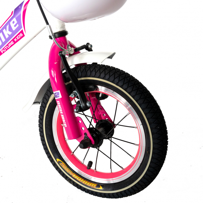 Bicicleta Copii 2-4 ani, Roti 12 Inch, V-Brake, Roti Ajutatoare, Rich Baby CST12/03C, Cadru Alb cu Design Roz [5]