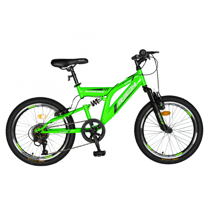 Bicicleta copii 20 inch RICH Alpin R2049A, 6 viteze, tip frana V-Brake, culoare verde/negru, varsta 7-10 ani [1]