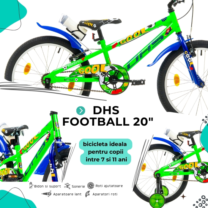 Bicicleta Copii DHS Football - 20 Inch, Verde [4]