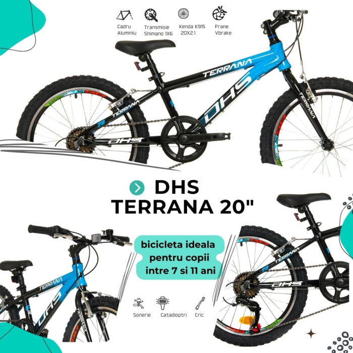 Bicicleta Copii Dhs Terrana 2023 - 20 Inch, Negru/Albastru [4]