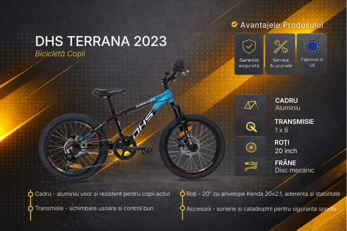 Bicicleta Copii Dhs Terrana 2023, model 2026 - 20 Inch, Negru-Albastru [3]