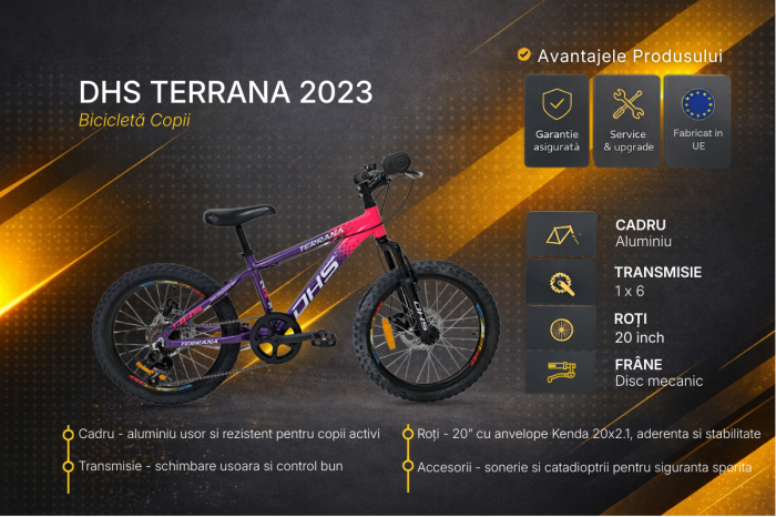 Bicicleta Copii Dhs Terrana 2023, model 2026 - 20 Inch, Violet-Roz [3]