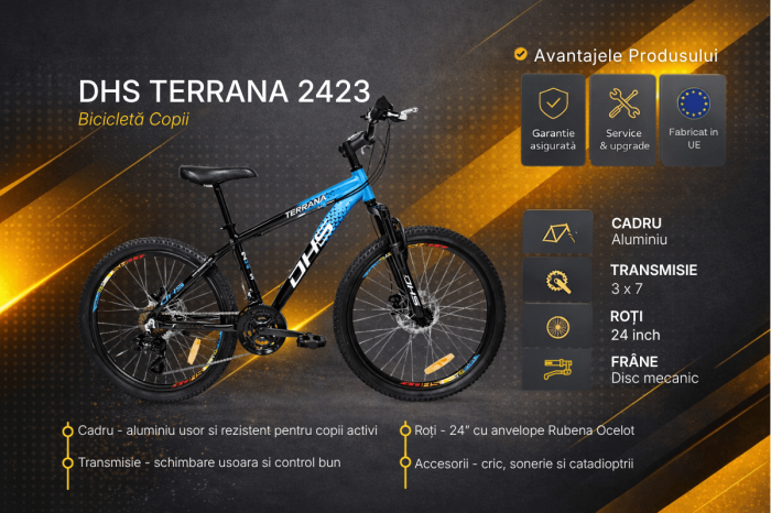Bicicleta Copii Dhs Terrana 2423, model 2026 - 24 Inch, Albastru-Negru [3]