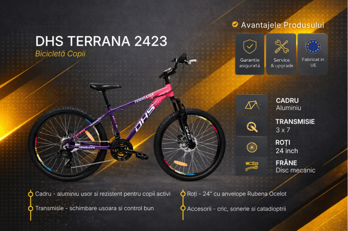 Bicicleta Copii Dhs Terrana 2423, model 2026 - 24 Inch, Roz-Violet [3]