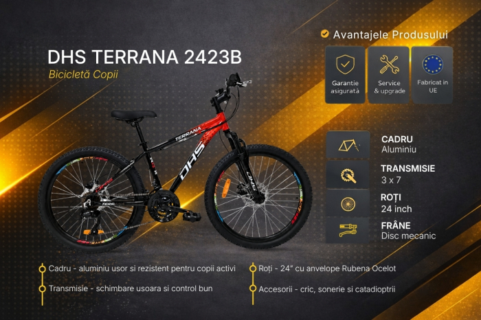 Bicicleta Copii Dhs Terrana 2423B, model 2026 - 24 Inch, Rosu-Negru [4]