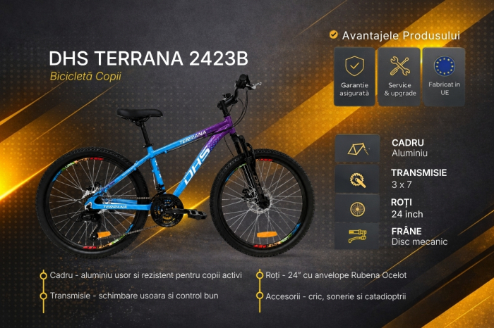 Bicicleta Copii Dhs Terrana 2423B, model 2026 - 24 Inch, Violet-Albastru [4]