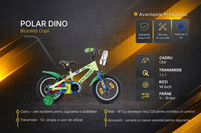 Bicicleta Copii Polar 2024 Dino - 14 Inch, Verde [4]