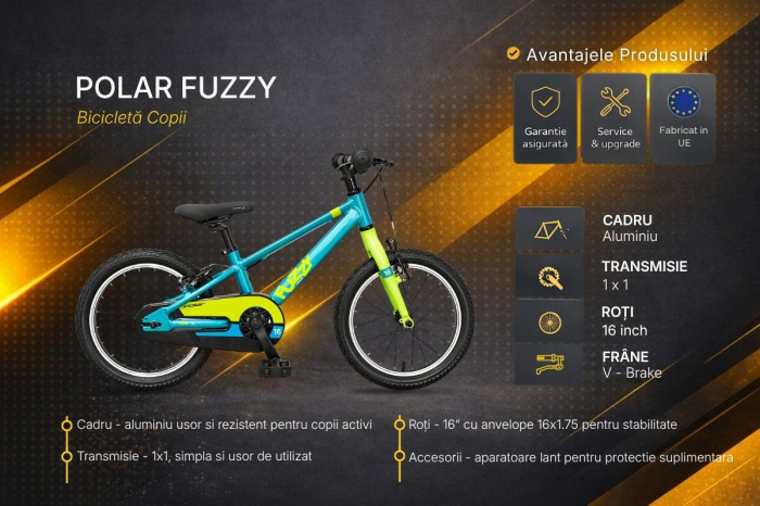 Bicicleta Copii Polar Fuzzy - 16 Inch, Albastru [2]