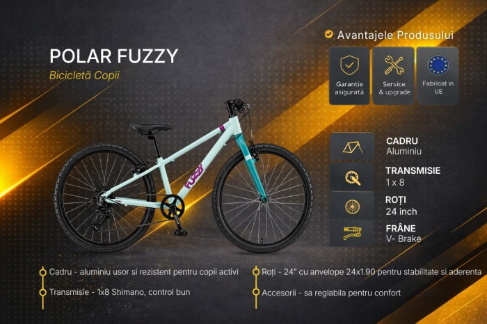 Bicicleta Copii Polar Fuzzy - 24 Inch, Turcoaz [4]