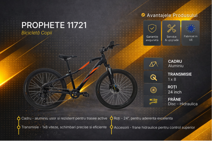 Bicicleta Copii Prophete 11721 - 24 inch, 8 viteze, Negru-Portocaliu [4]