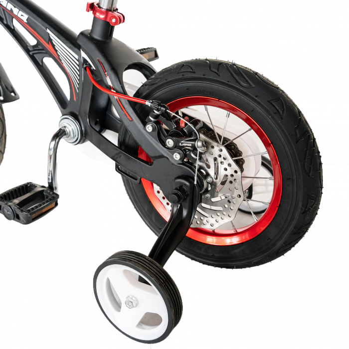 Bicicleta copii Rich Baby 2-4 Ani, Cadru Aliaj Magneziu, Roti 12 Inch, Frane C-Brake, Roti Ajutatoare, LANQ CSW12/46D, Culoare Negru cu Design Rosu [8]
