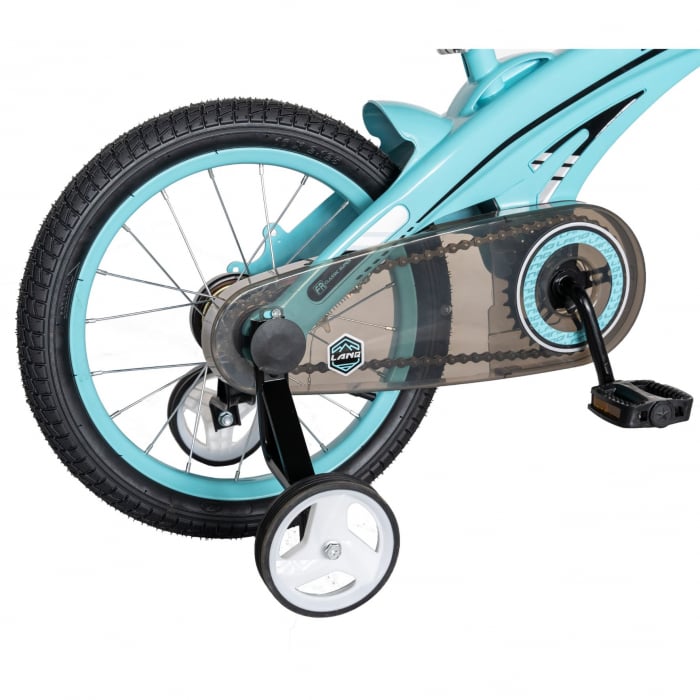 Bicicleta copii Rich Baby 4-6 ani, Cadru Aliaj Magneziu, Roti 16 Inch, Frane C-Brake, Roti Ajutatoare, Lanq CSW16/39D, Culoare Albastru cu Design Negru [5]