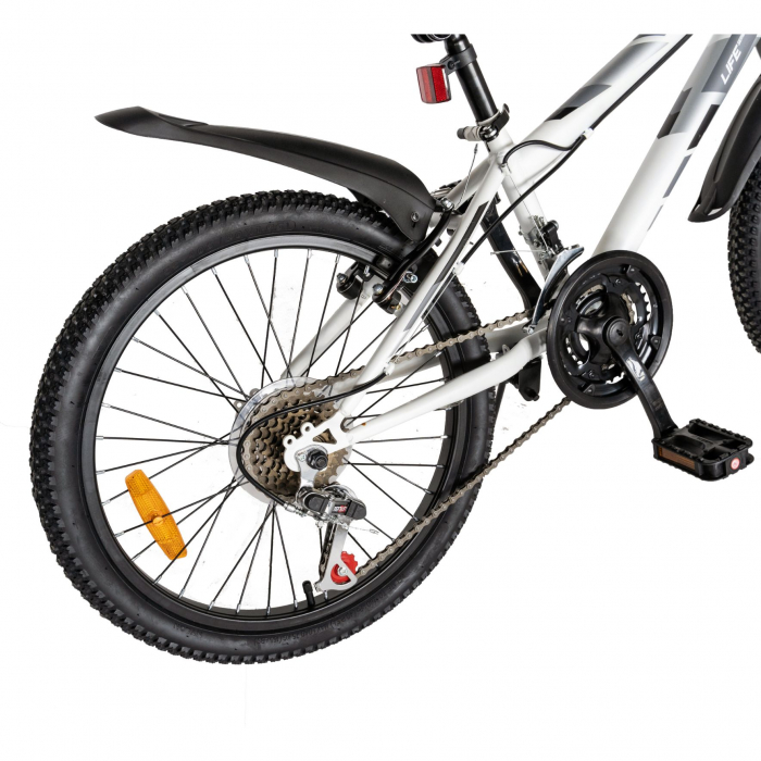 Bicicleta copii Rich Baby, 7-10 Ani, 18 Viteze, Roti 20 Inch, Frane V-Brake, LANQ CSA20/30L, Cadru Alb cu Design Negru [5]