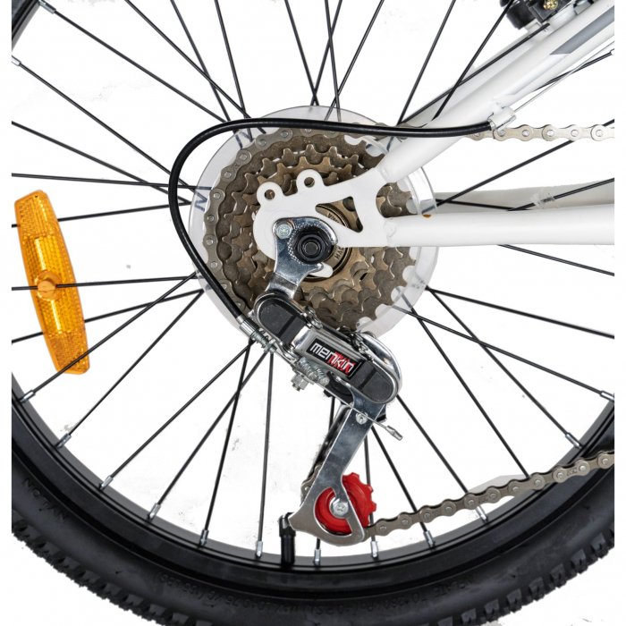 Bicicleta copii Rich Baby, 7-10 Ani, 18 Viteze, Roti 20 Inch, Frane V-Brake, LANQ CSA20/30L, Cadru Alb cu Design Negru [7]