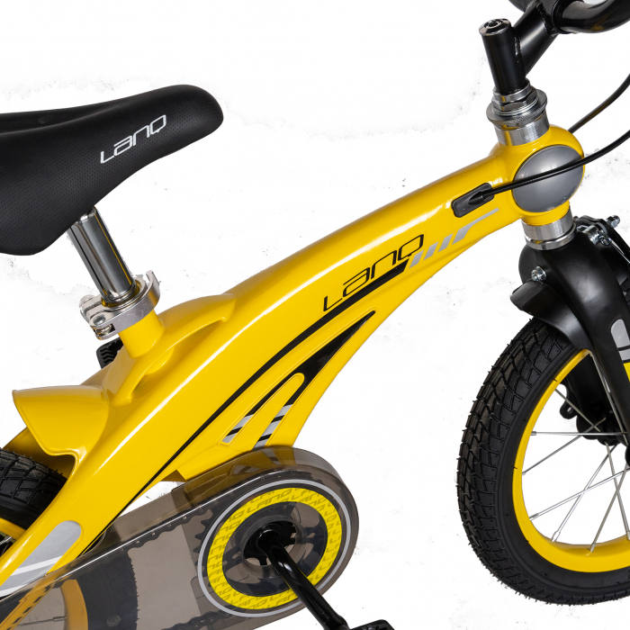 Bicicleta copii W1639D, roata 16", cadru aliaj magneziu, frana C-Brake, roti ajutatoare, 4-6 ani, galben/negru [6]