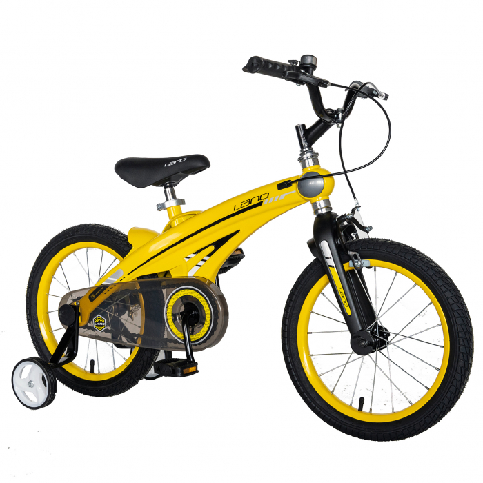 Bicicleta copii W1639D, roata 16", cadru aliaj magneziu, frana C-Brake, roti ajutatoare, 4-6 ani, galben/negru [2]