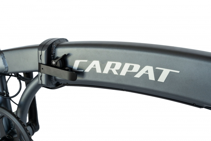 Bicicleta Electrica Carpat (E-BIKE) Pliabila, Echipare Shimano 6 Viteze, Roti 20 Inch, Cadru Aluminiu, Frane Mecanice Disc, Carpat CSC10/05E, Gri cu Design Alb [7]