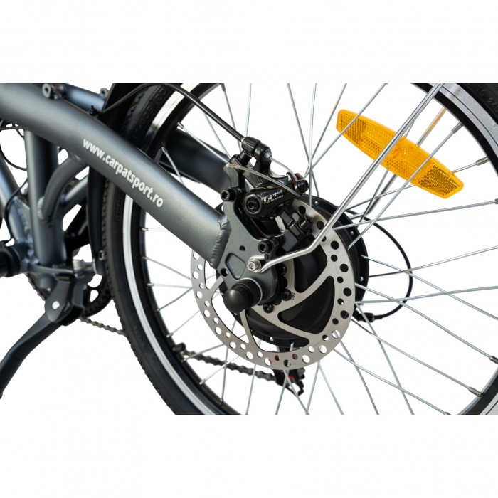 Bicicleta electrica Carpat (E-BIKE) pliabila I-ON CSI10/04E, Aluminiu 6061, Roata 20 inch, Frane disc, Motor 250W echipare SHIMANO 6 viteze, culoare gri/portocaliu [6]