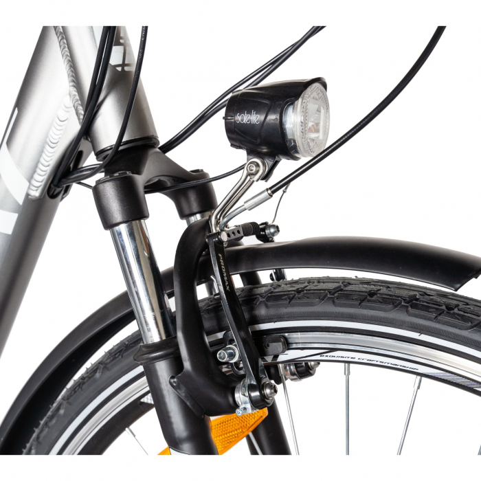 Bicicleta electrica City (E-BIKE) CARPAT C1010E, roata 28", cadru aluminiu, frane V-Brake, transmisie SHIMANO 7 viteze, culoare gri/alb [6]