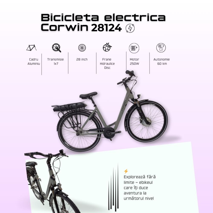 Bicicleta Electrica Corwin 28124 - 28 Inch, L, Gri [3]