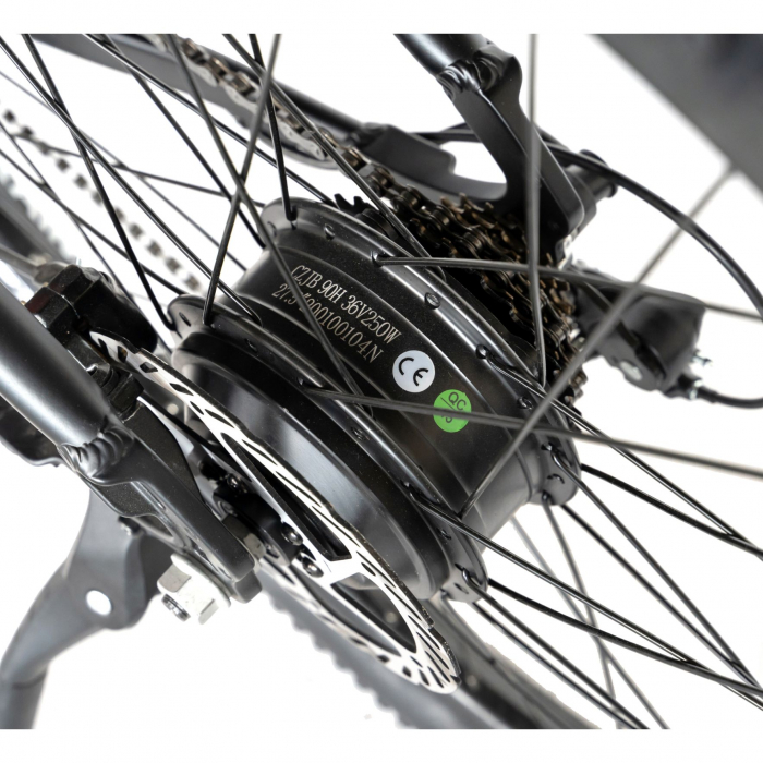 Bicicleta electrica  I-ON  (E-BIKE) 27.5" I1006E, cadru aluminiu, frane mecanice disc, echipare SHIMANO 21 viteze, culoare negru/portocaliu [20]