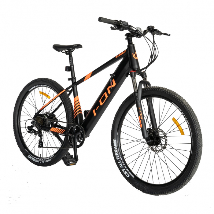 Bicicleta electrica  I-ON  (E-BIKE) 27.5" I1006E, cadru aluminiu, frane mecanice disc, echipare SHIMANO 21 viteze, culoare negru/portocaliu [2]