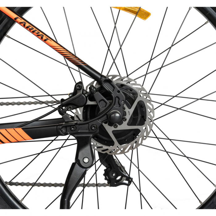 Bicicleta electrica MTB (E-BIKE) CARPAT 27.5" C1007E, cadru aluminiu, frane mecanice disc, echipare SHIMANO 21 viteze, culoare negru/portocaliu [13]