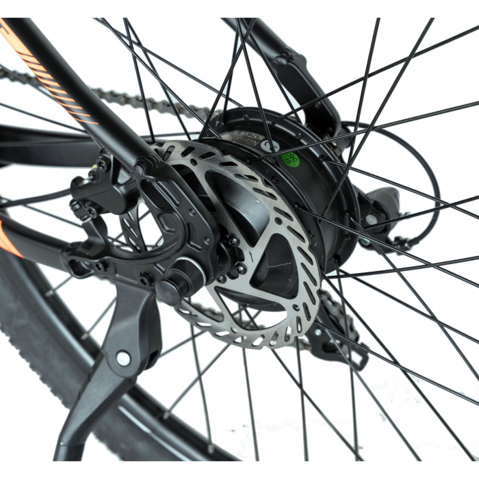 Bicicleta electrica MTB (E-BIKE) CARPAT 27.5" C1007E, cadru aluminiu, frane mecanice disc, echipare SHIMANO 21 viteze, culoare negru/portocaliu [14]
